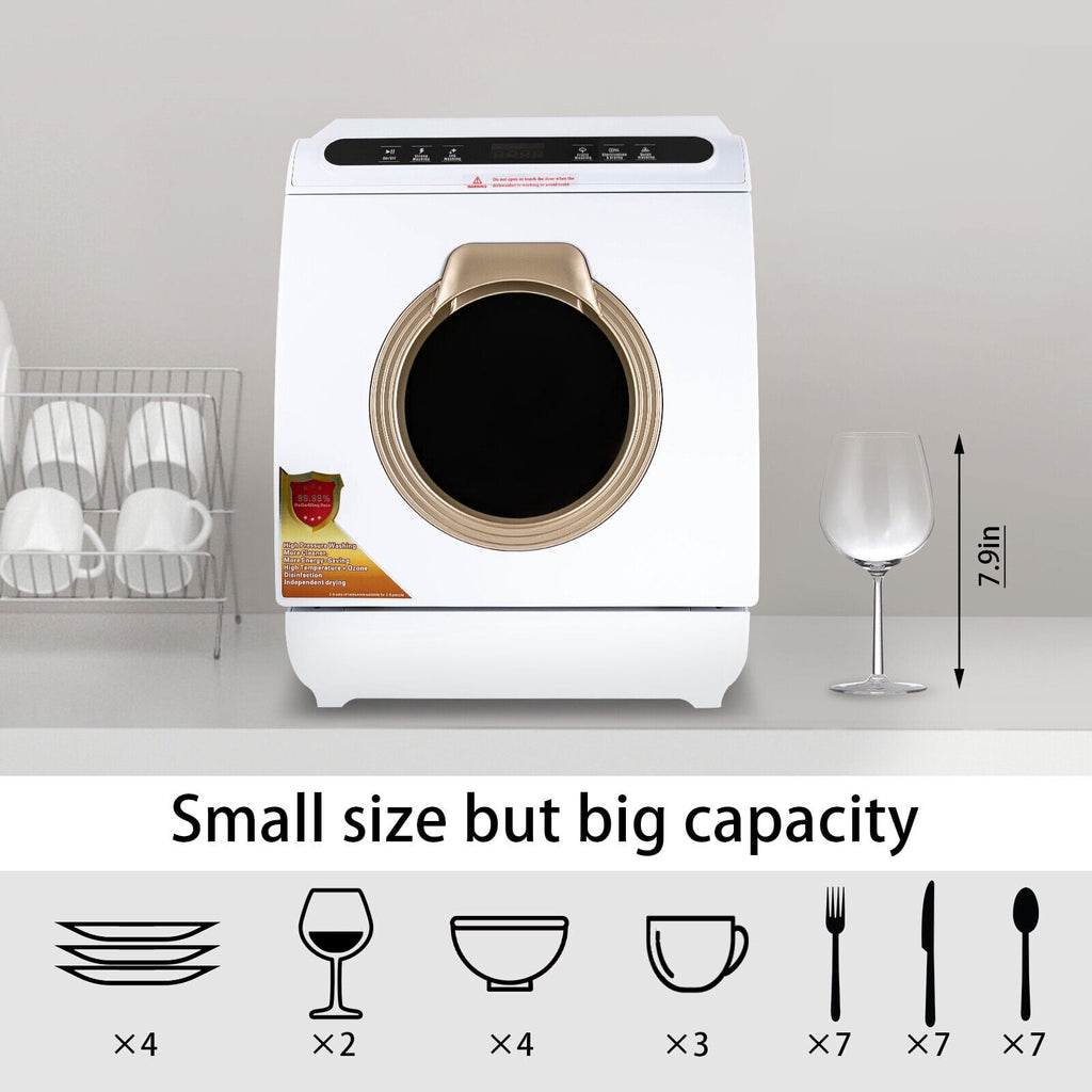 Portable Countertop Dishwasher Air Drying 5 Programs W/ 7L Water Tank 110V