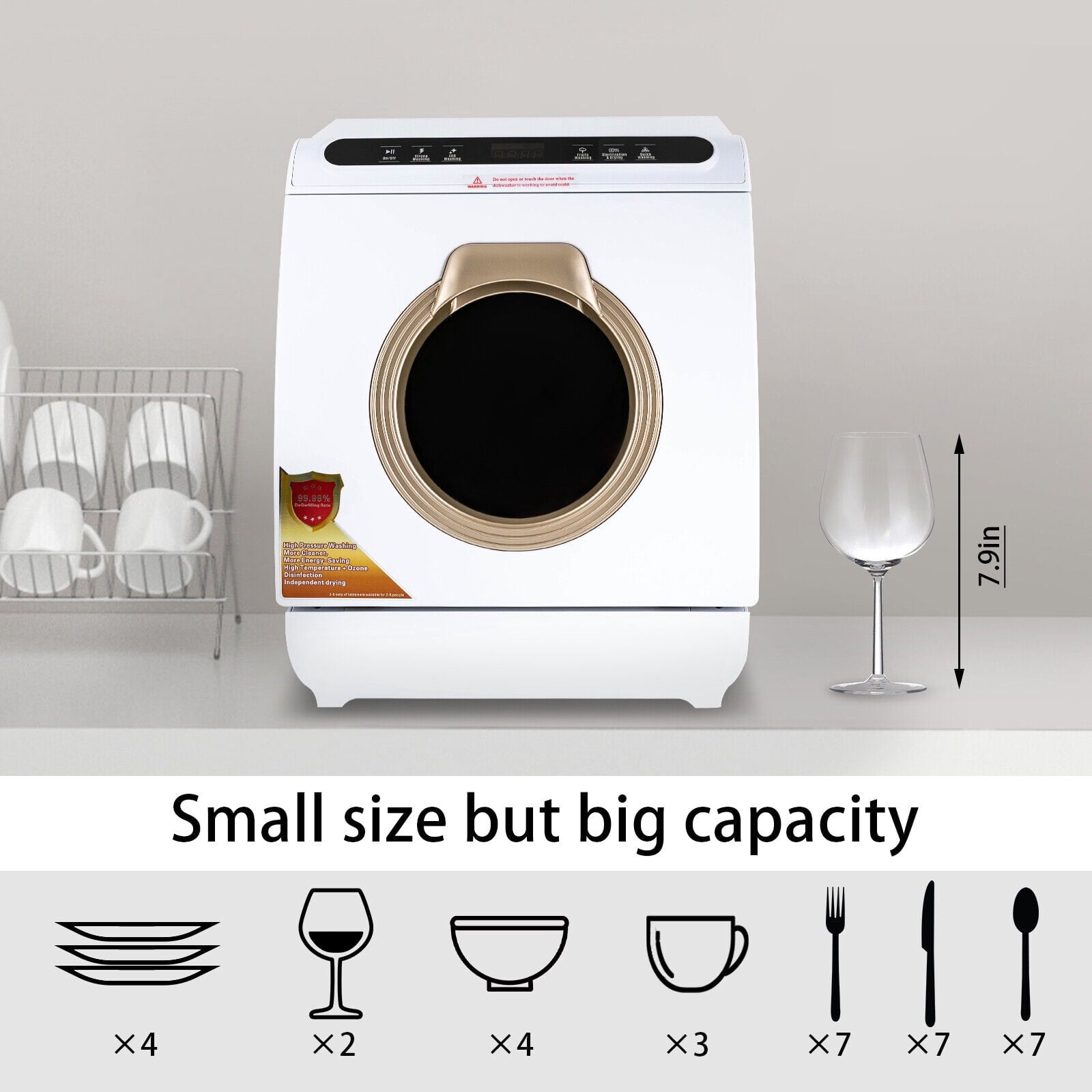 Portable Countertop Dishwasher Air Drying 5 Programs W/ 7L Water Tank 110V