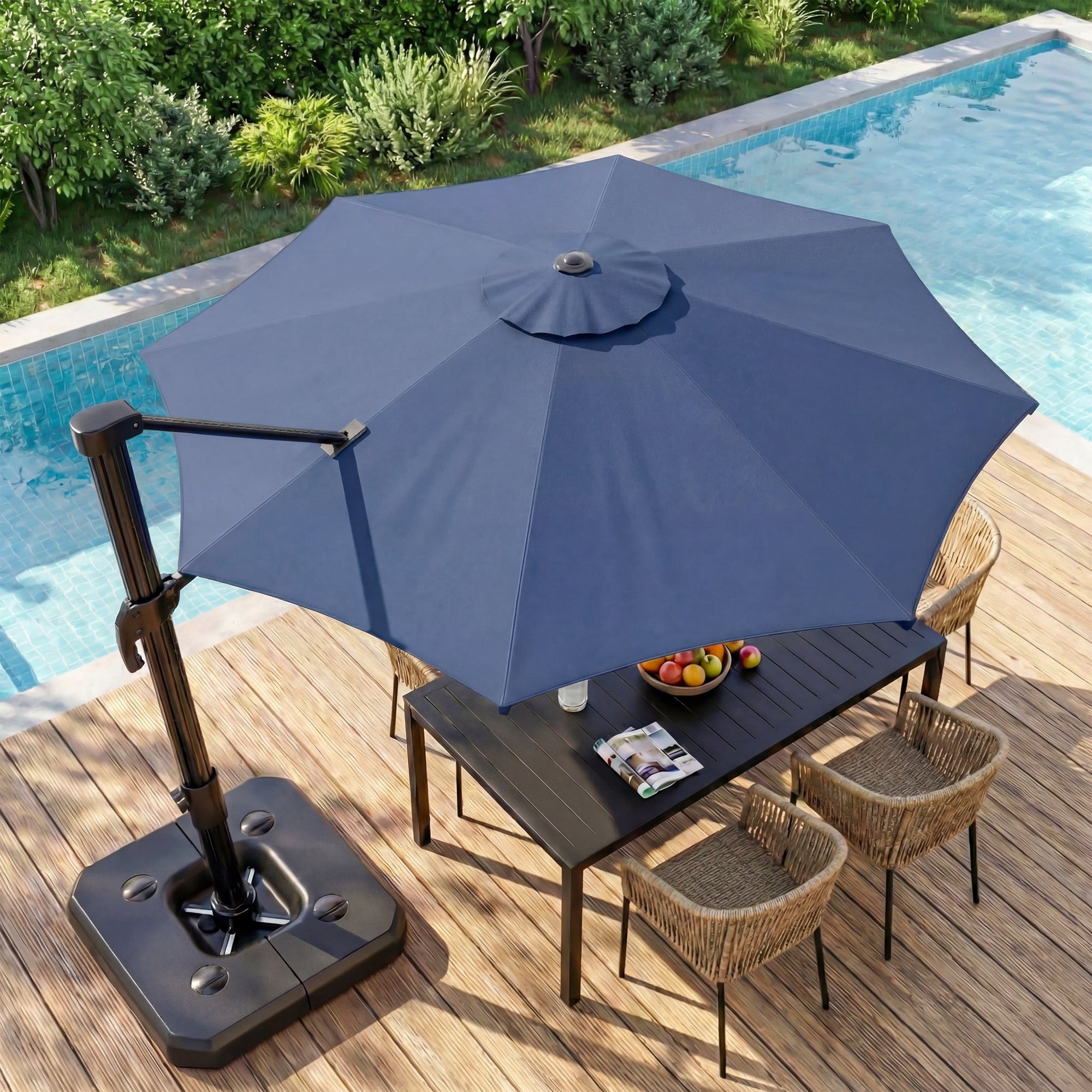 LAUSAINT HOME 10 Feet Patio Umbrella, Outdoor Large Cantilever Round Windproof Patio Offset Umbrella with 360° Rotation for Backyard, Gray