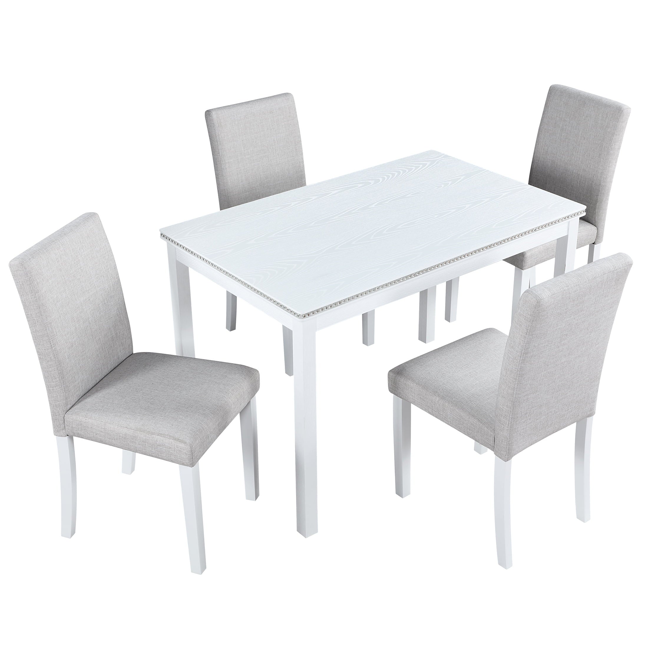 UHOMEPRO 5 Piece Dining Table Set, Modern Dining Table Sets with Rectangular Table and 4 Fabric Upholstered Chairs, Dining Set for Kitchen and Dining Room, White