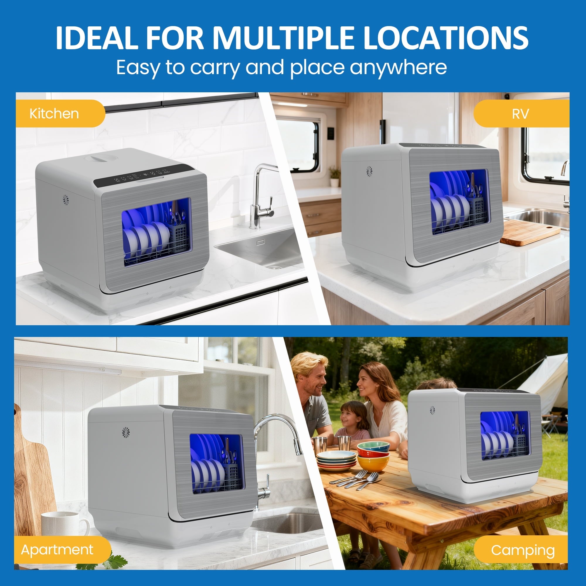 Sunvivi Portable Countertop Dishwasher 18, 152oz Built-in Water Tank, 6 Wash Programs, Energy Star, Delay Start for Apartments & RV