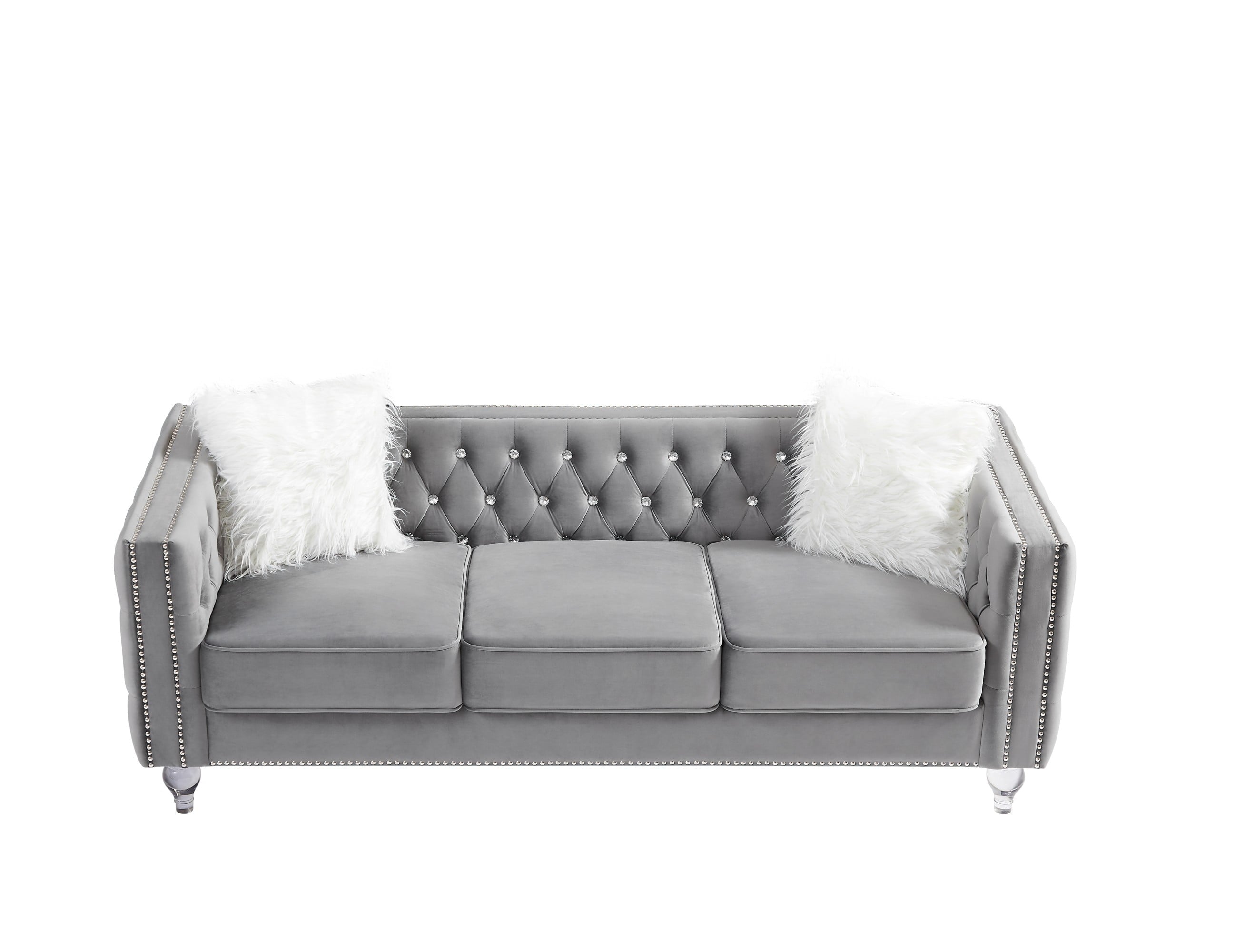 Gewnee 86.6 Modern Sofa Couch,Teddy Velvet 3 Seaters Comfy Couch with Deep Seat for Living Room,2 Pillows,Beige