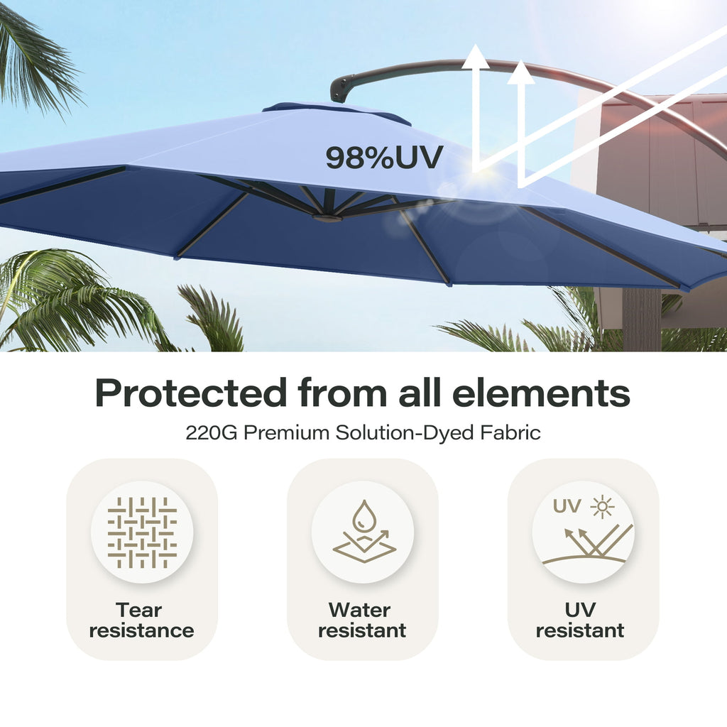 LAUSAINT HOME 11 FT Outdoor Patio Umbrella with Base, Aluminum Cantilever Umbrella with Crank, Champagne