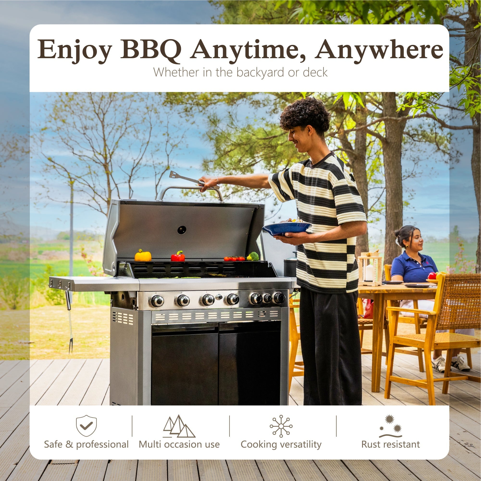 Alpha Joy 4-Burner Propane Gas Grill and Griddle Combo with Side Burner in Black
