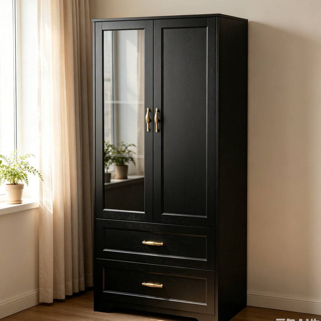 Ktaxon Wardrobe Armoire Closet with Hanging Rod, Modern Drawer & Shelf – Elegant White Finish Closet, Farmhouse to Mid-Century Style