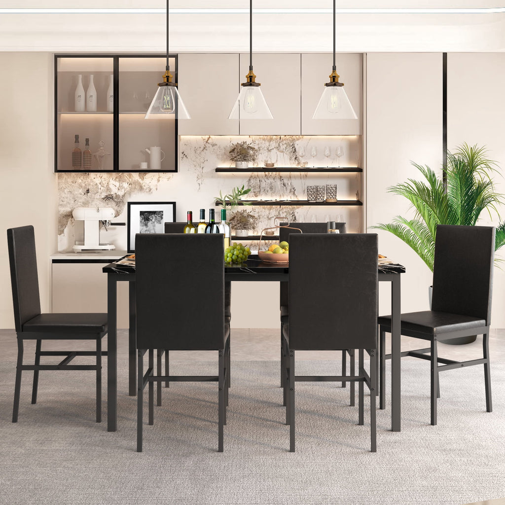 SYNGAR 5 Piece Dining Set, Modern Dining Table and Chairs Set for 4, Kitchen Dining Table Set with Faux Marble Tabletop & 4 Upholstered Chairs, for Small Space, Breakfast Nook, D9224
