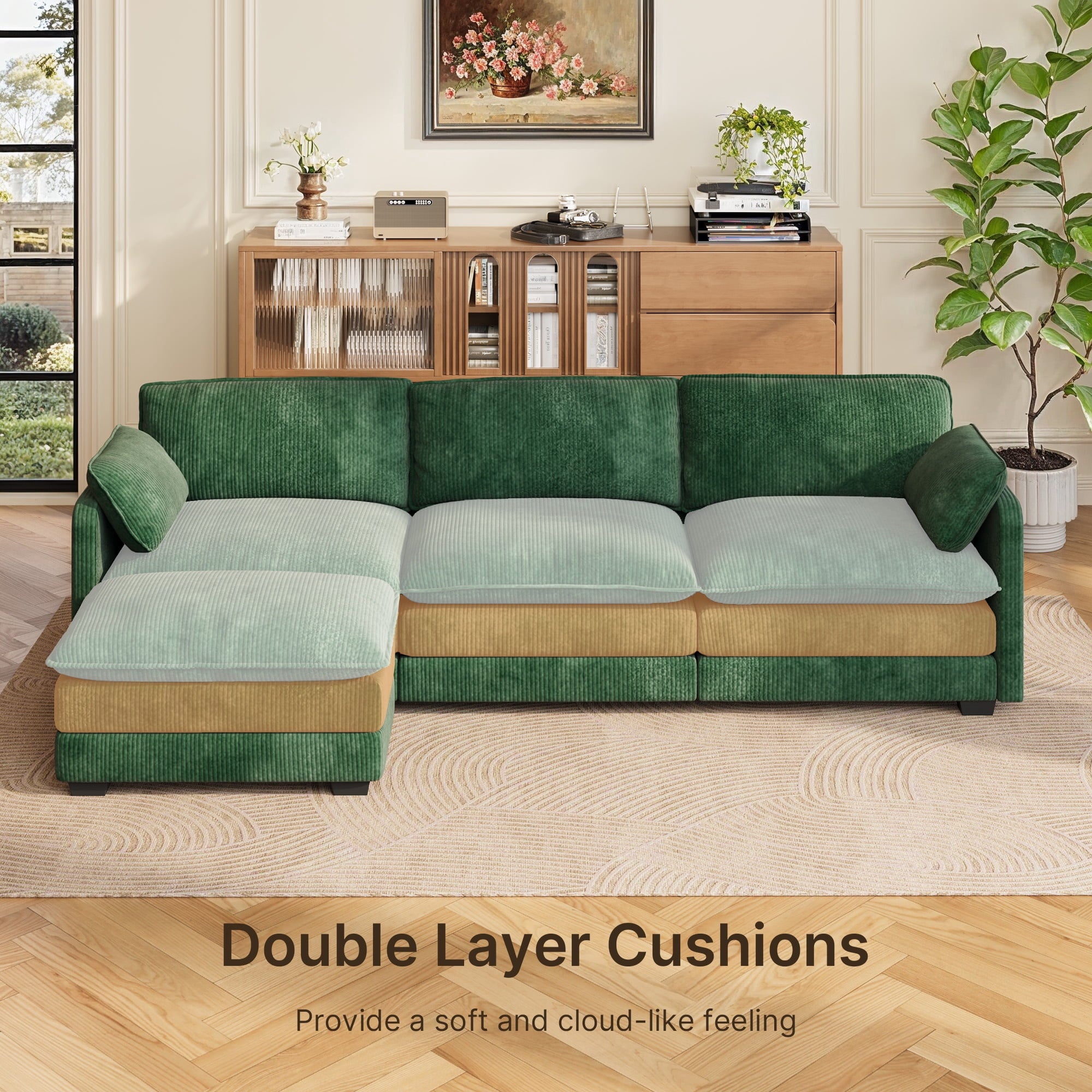 Sofa, L-Shaped Sofa Couch with Deep Seat and Movable Footrest Sofa for Office|Living Room, Gray