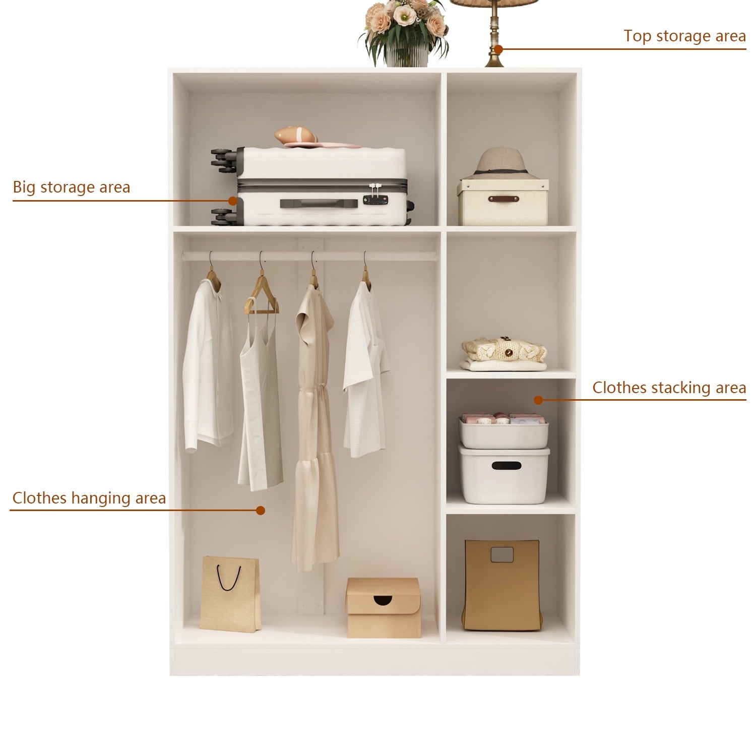 Wiawg 2 Door Wardrobe Armoire,Mirrored Closet Storage with Drawers and Shelves,White