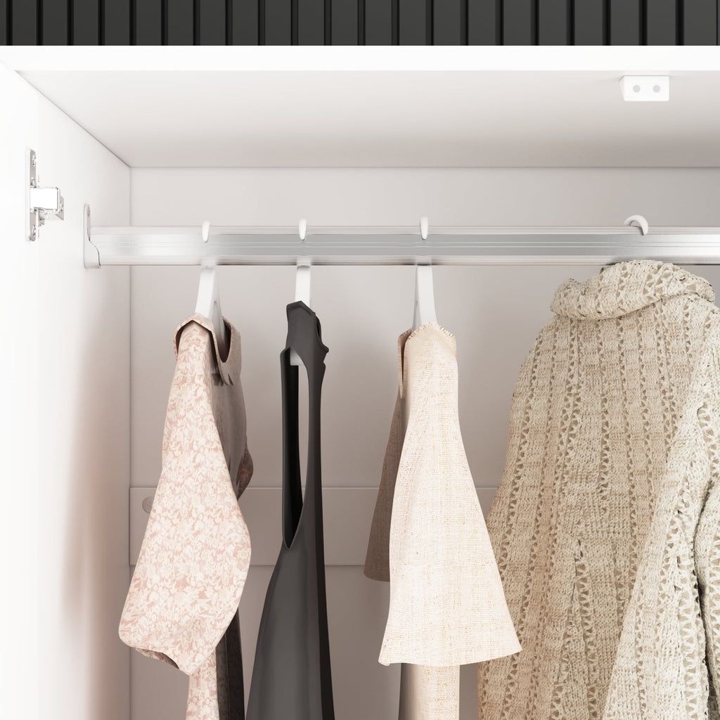 Wiawg 2 Door Wardrobe Armoire,Mirrored Closet Storage with Drawers and Shelves,White