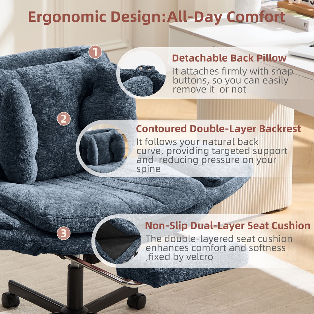 Hforesty Cross Legged Office Chair, Inflatable Flip-up Back & Wide Seat, 5-Position Armrests & Footrest, Ergonomic Task Chair for Home Office, Gray