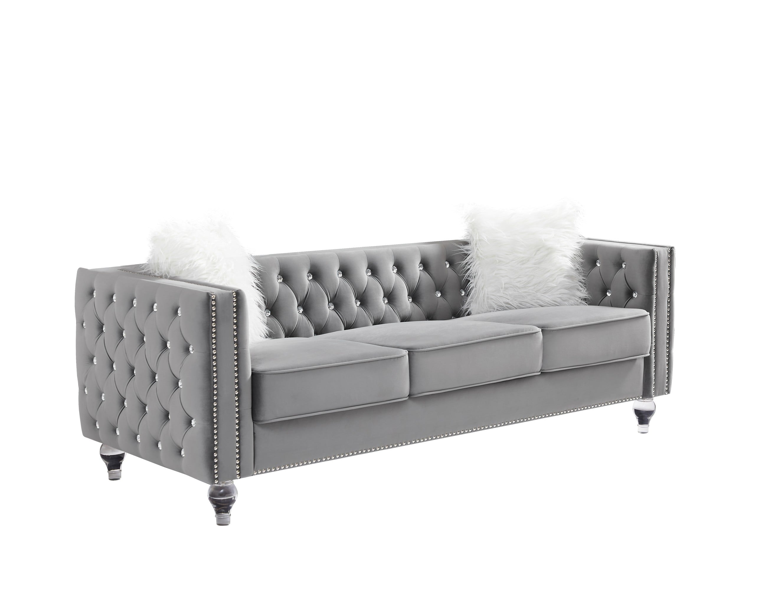 Gewnee 86.6 Modern Sofa Couch,Teddy Velvet 3 Seaters Comfy Couch with Deep Seat for Living Room,2 Pillows,Beige