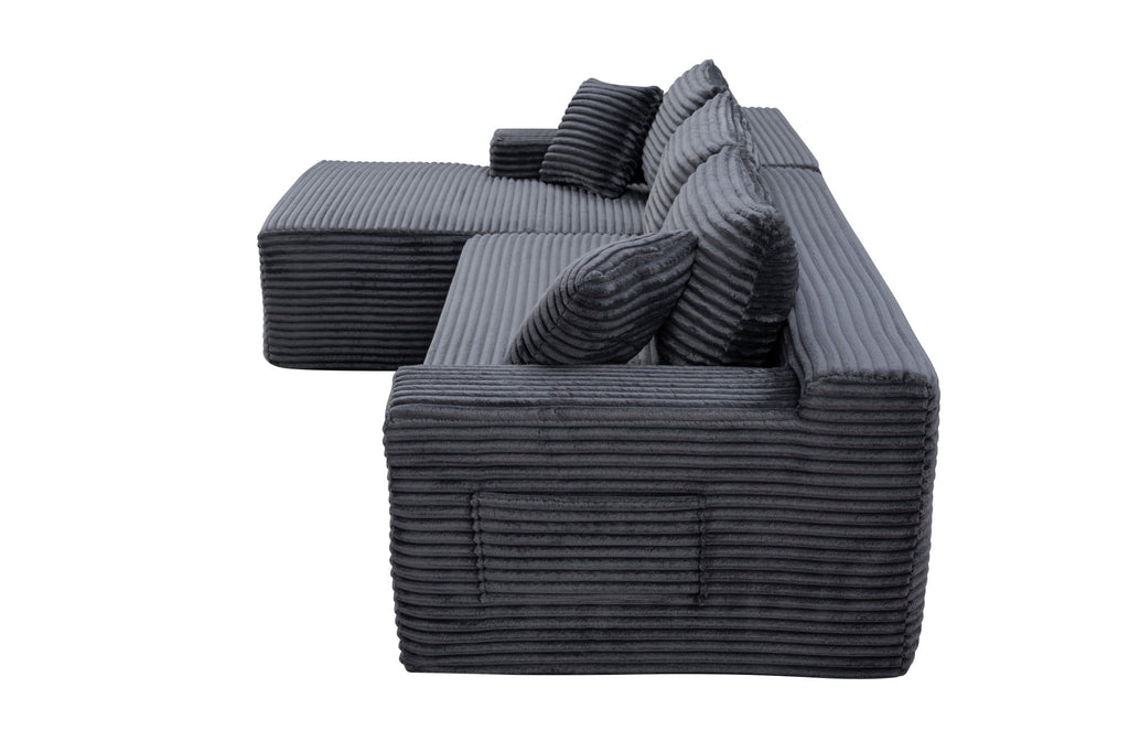 LLappuil 108 Sectional Sofa, Modular Sectional Couch with Left Chaise, Deep Seat Corduroy Cloud Sofa for Living Room Black