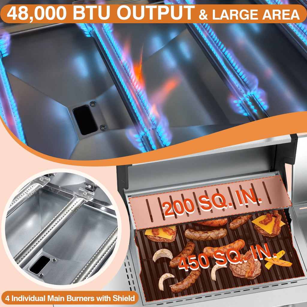 SIXDAY 68,000 BTU 5-Burner Propane Gas Grill with Side Burner, 647 sq.in Cooking Area, Stainless Steel BBQ Grill with Warming Rack and Food Clip