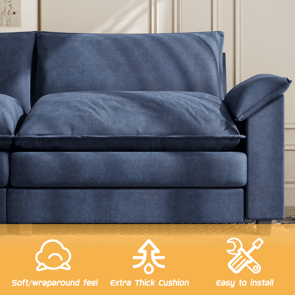 Homall 3-seat L-shaped Cloud Couch Sectional Sofa with reversible toffee chair Movable Footrest Sofa, Gray