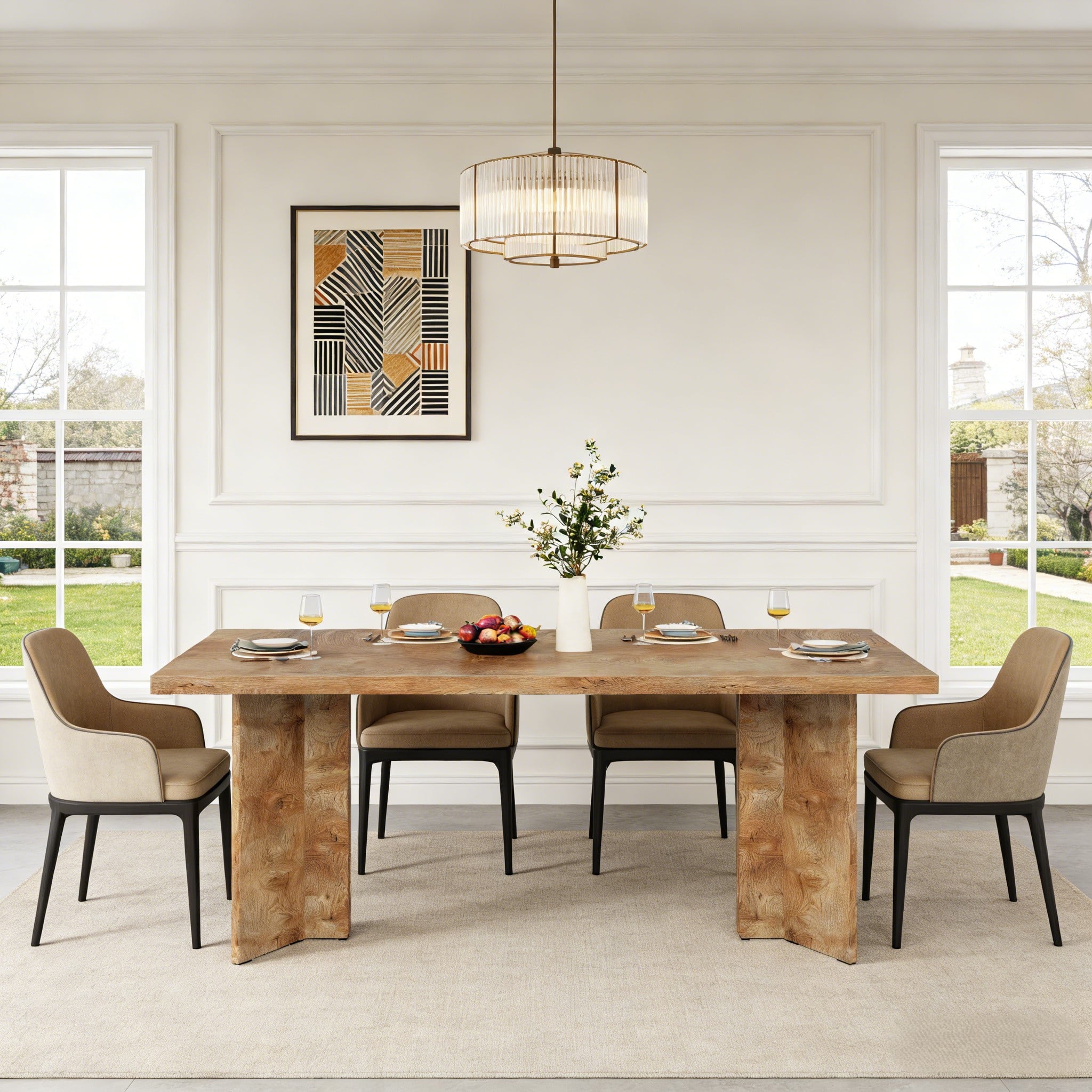 Fnova 63 Rectangular Modern Dining Table, Wooden Modern Kitchen Table for 6 People for Dining Room, Warm Brown (Chairs Not Included)