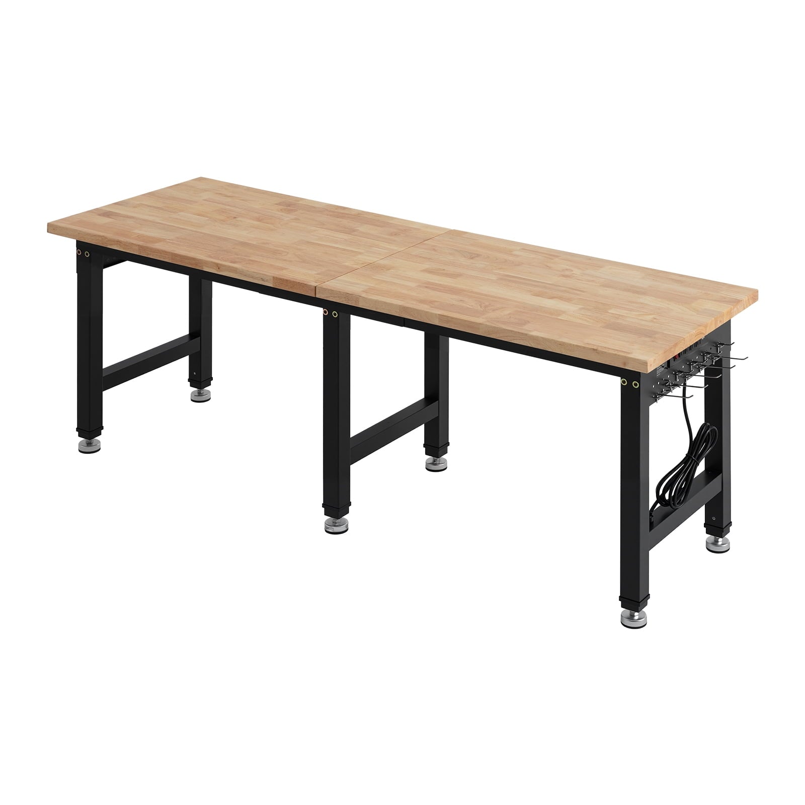 KFFKFF Adjustable Workbench with 5000 lbs Capacity, 72 x 24 Inch Oak Wood Top, Workstation Featuring 4 AC Outlets & 2 USB Ports, Durable Hardwood Table for Garage, Workshop, Home, Office
