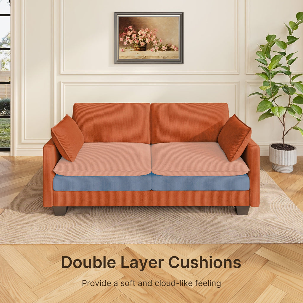 75’’ Cloud Couches for Living Room, Noelse L Shaped Modular Sofa with Deep Seats, 2 Seater Love Seat Couch with Removable Washable Corduroy Fabric for Living Room Bedroom and Apartment, Gray