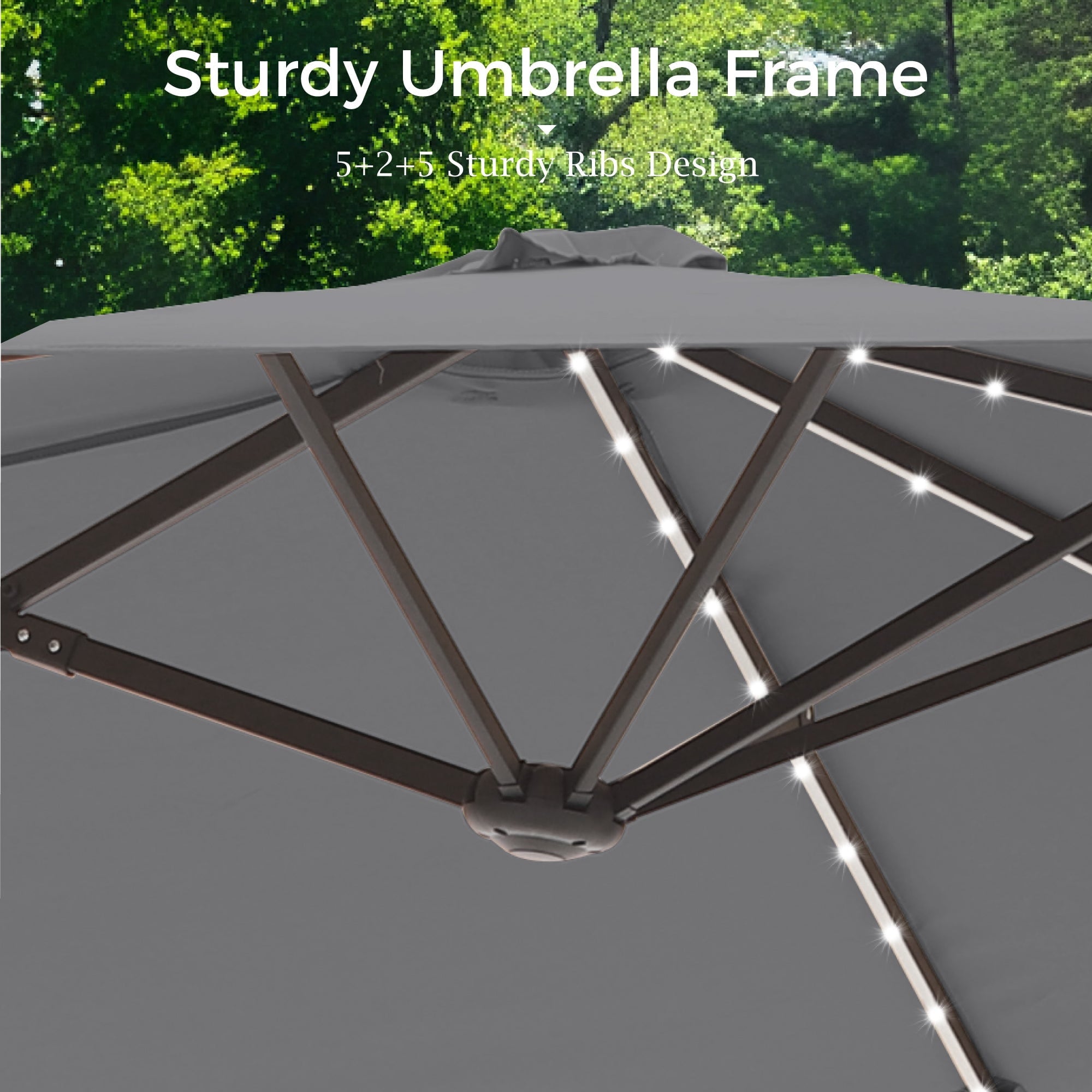 Alpha Joy 13ft Large Double-Sided Outdoor Patio Umbrella with Colorful Solar Lights, Navy Blue