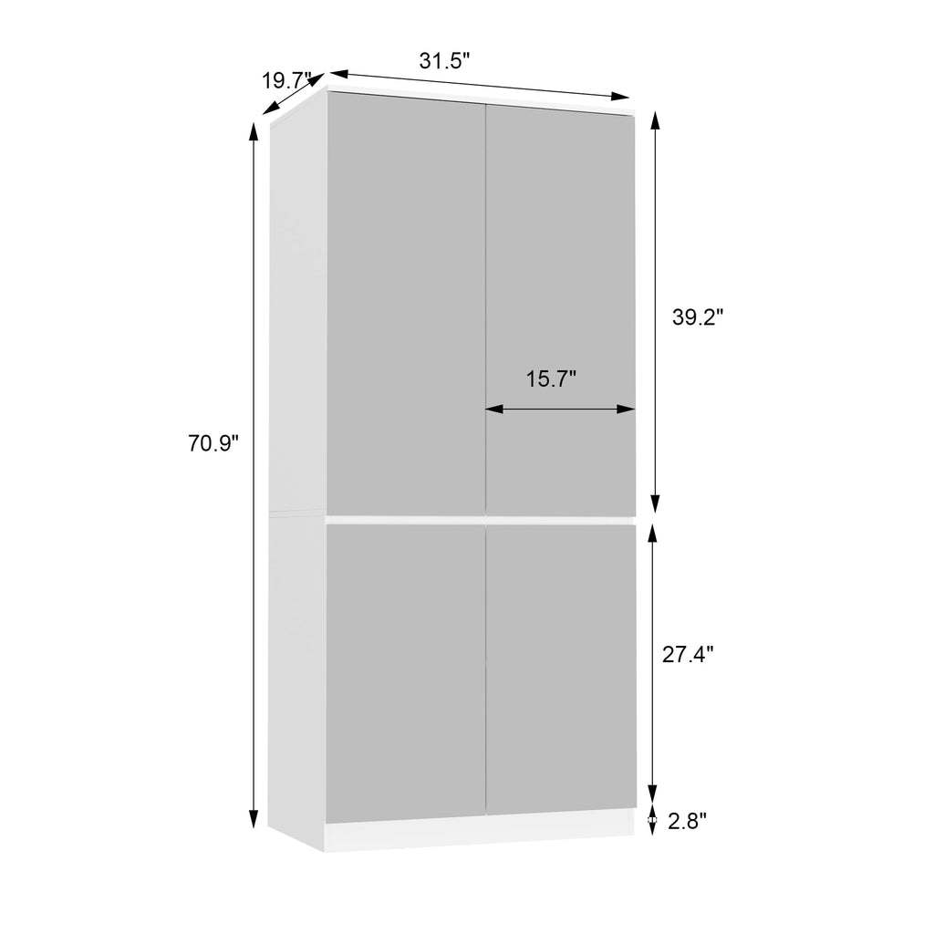 Wiawg 2 Door Wardrobe Armoire,Mirrored Closet Storage with Drawers and Shelves,White