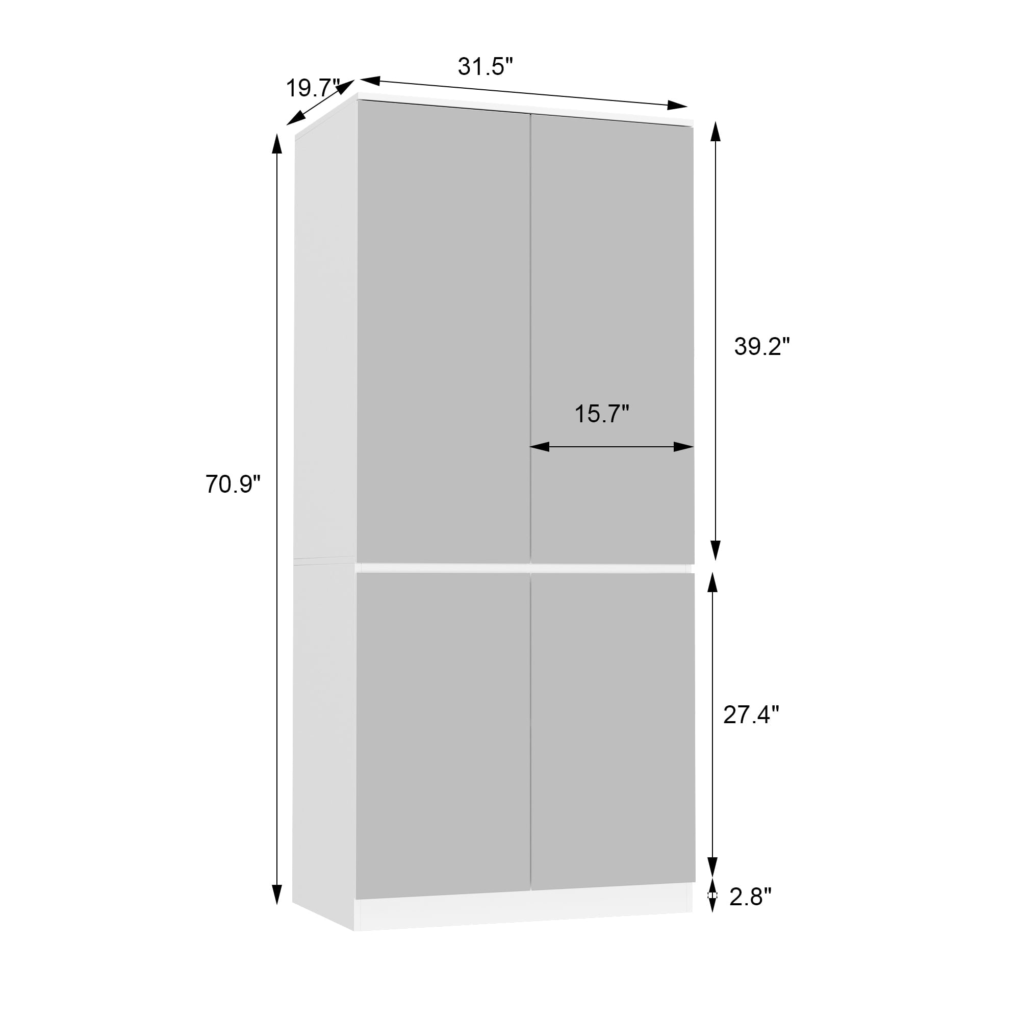 Wiawg 2 Door Wardrobe Armoire,Mirrored Closet Storage with Drawers and Shelves,White