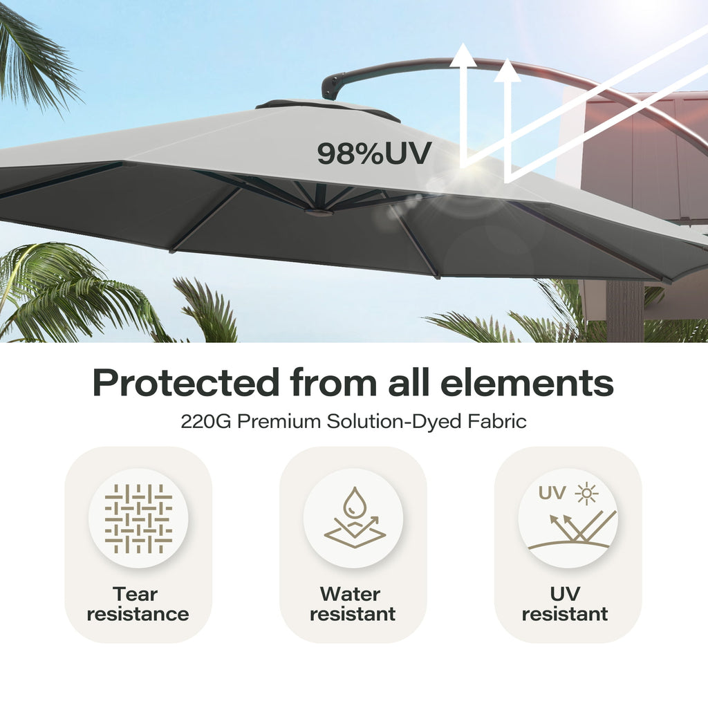LAUSAINT HOME 11 FT Outdoor Patio Umbrella with Base, Aluminum Cantilever Umbrella with Crank, Champagne