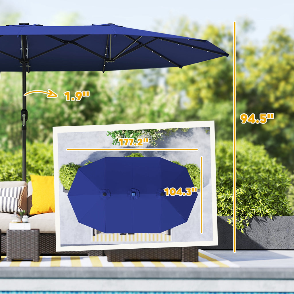 Outsunny Double-Sided Sun Umbrella, Outdoor Garden Parasol, Patio Sun Shade with LED Solar Light, Navy Blue