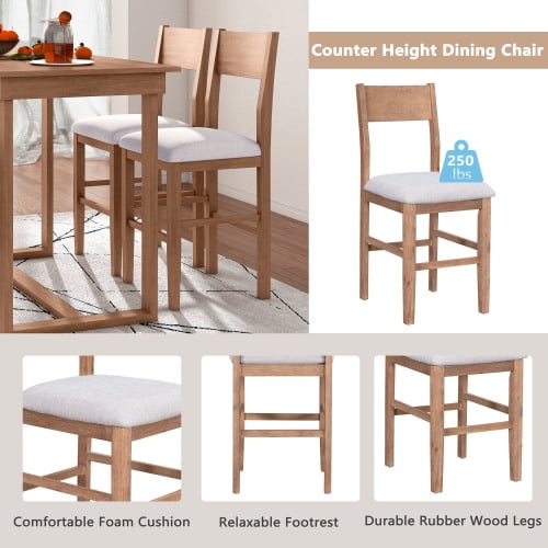 Harper & Bright Designs 5 Piece Dining Table Set Counter Height Dining Set with Classic Elegant Rectangel Table and 4 Padded Chairs for Kitchen Dining Room, Black and Beige