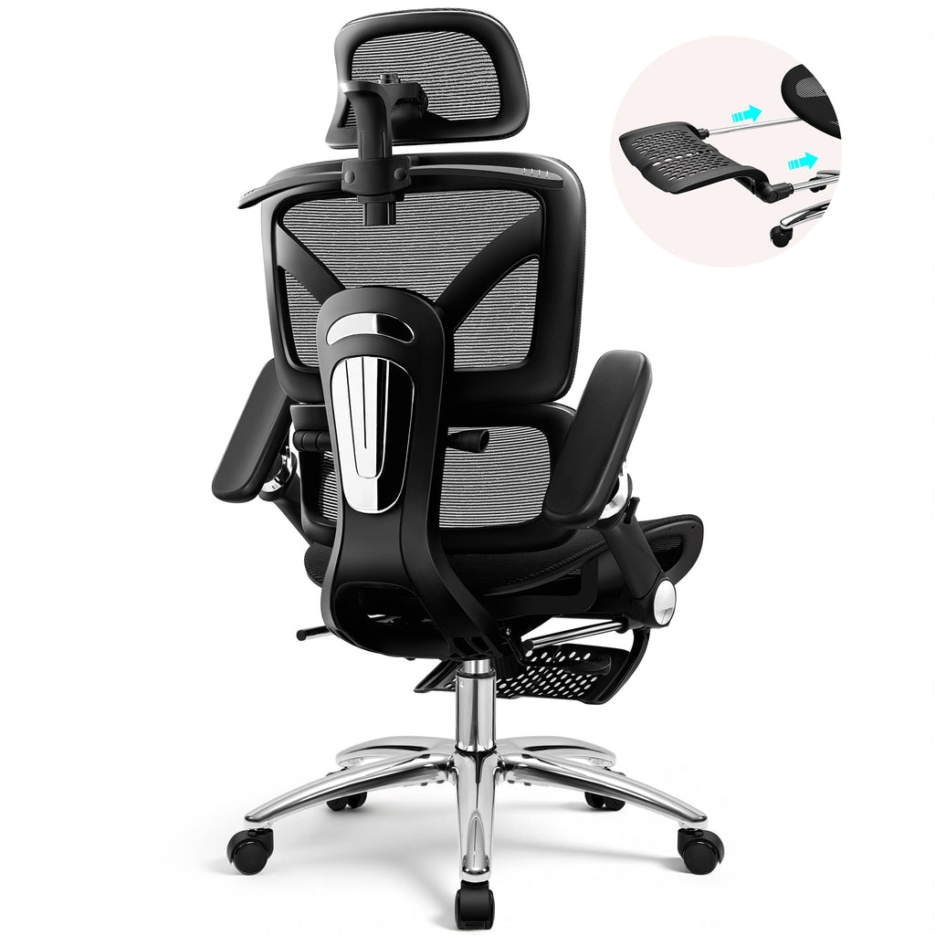 COOLHUT Ergonomic Mesh Office Chair with Footrest, Big and Tall Computer Desk Chair with Adjustable Lumbar Support, Headrest and Armrest, High Back Home Office Chair for Workspace, 300LBS, Black