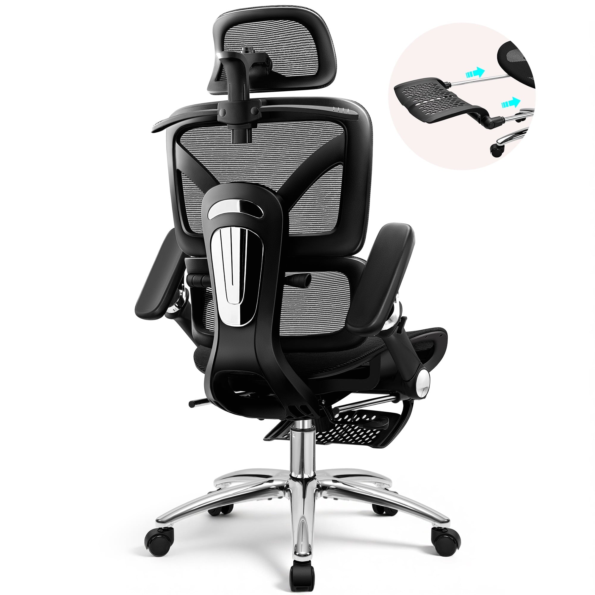 COOLHUT Ergonomic Mesh Office Chair with Footrest, Big and Tall Computer Desk Chair with Adjustable Lumbar Support, Headrest and Armrest, High Back Home Office Chair for Workspace, 300LBS, Black