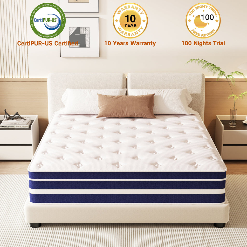 GUUKIN 12 inch Queen Mattress, Memory Foam & Spring Hybrid Medium Comfort Queen Size in a Box,Adult