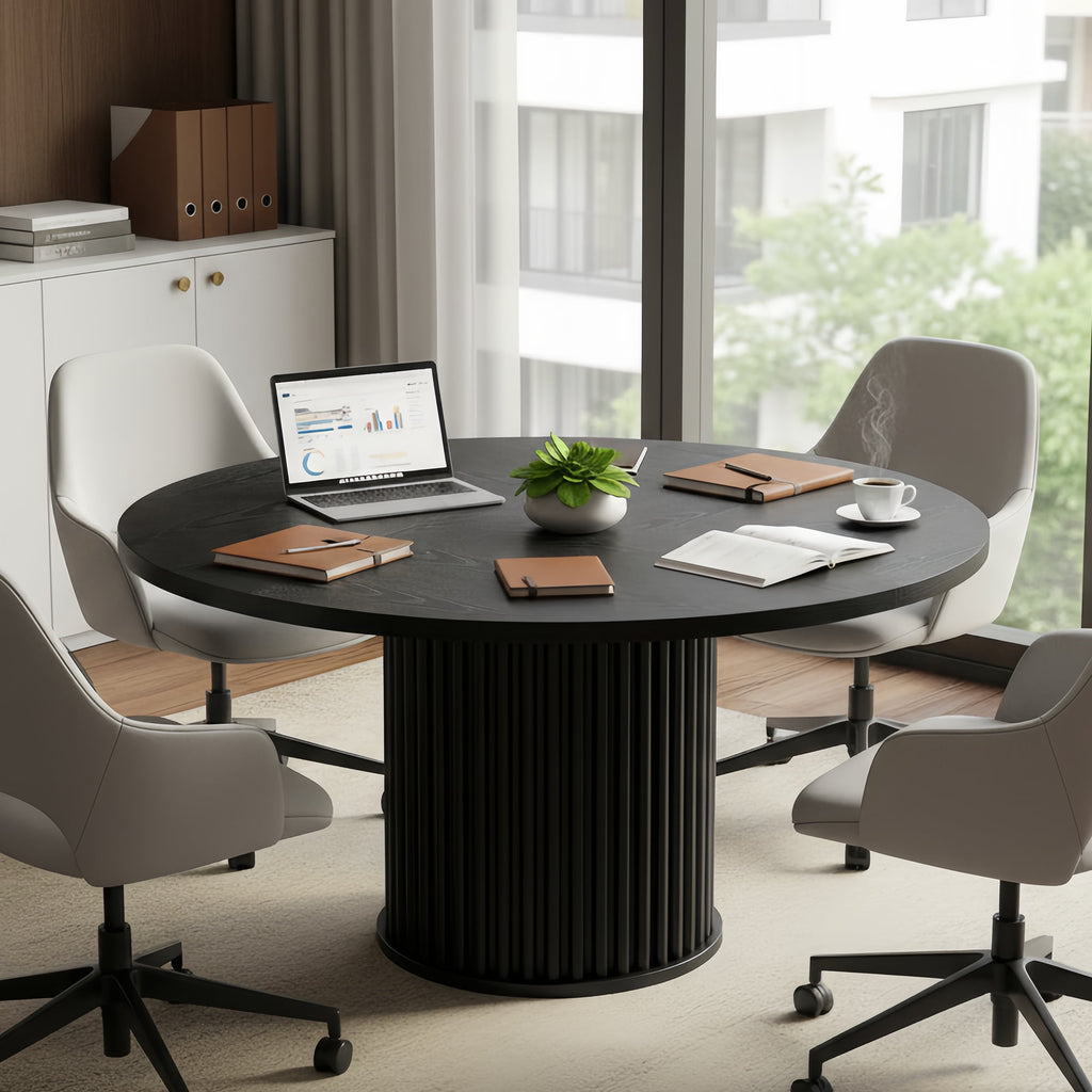 Modern Faux Marble Dining Table, 63 Rectangular 4-6 Seater Wood Table with Sturdy Base, Kitchen Living Room Dinner Table