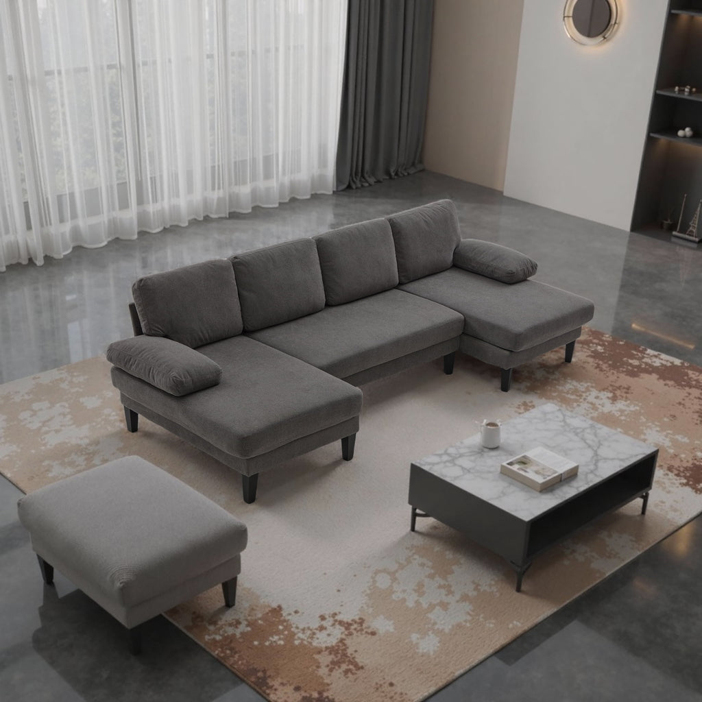BINBANK L-Shaped Chenille Pull Out Sleeper and Storage Chaise Sectional Futon Sofa Bed with USB, Gray/Beige