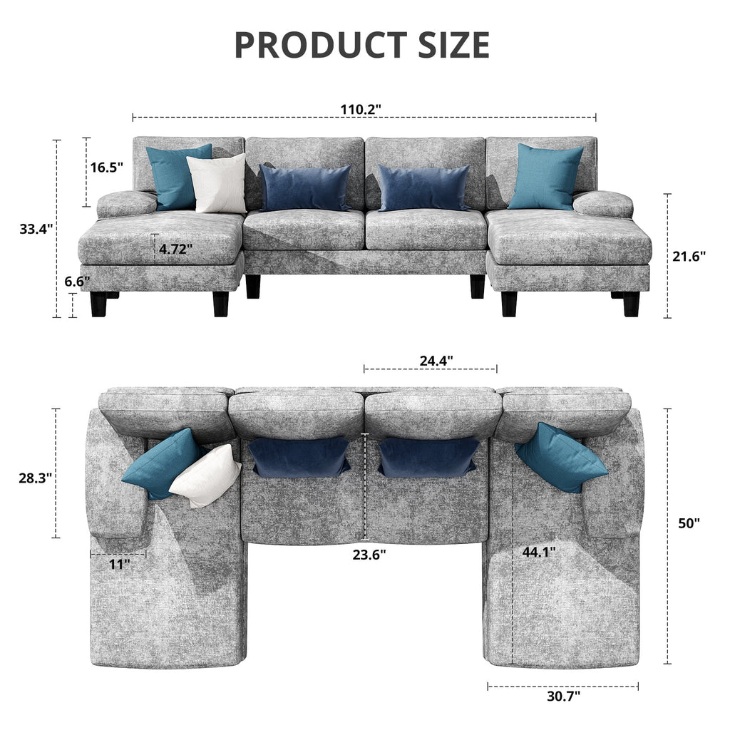 Furmax Chenille U Shaped Sectional Sofa, Gray