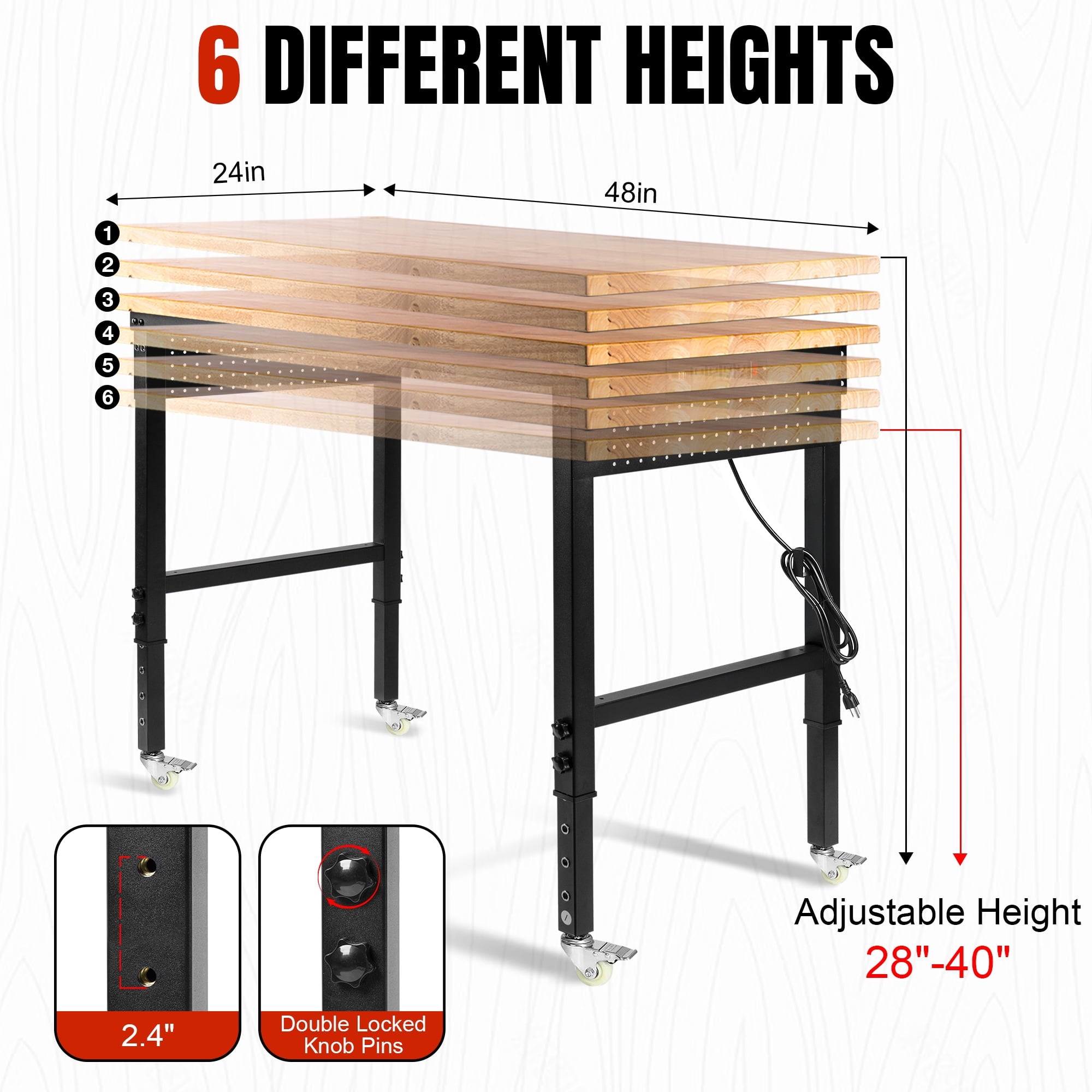 MUWOOD 96x24 Large Workbench with Power Outlets, 5000 LBS Load Capacity Work Benches for Garage, Workshop, Office, Home, Woodworking