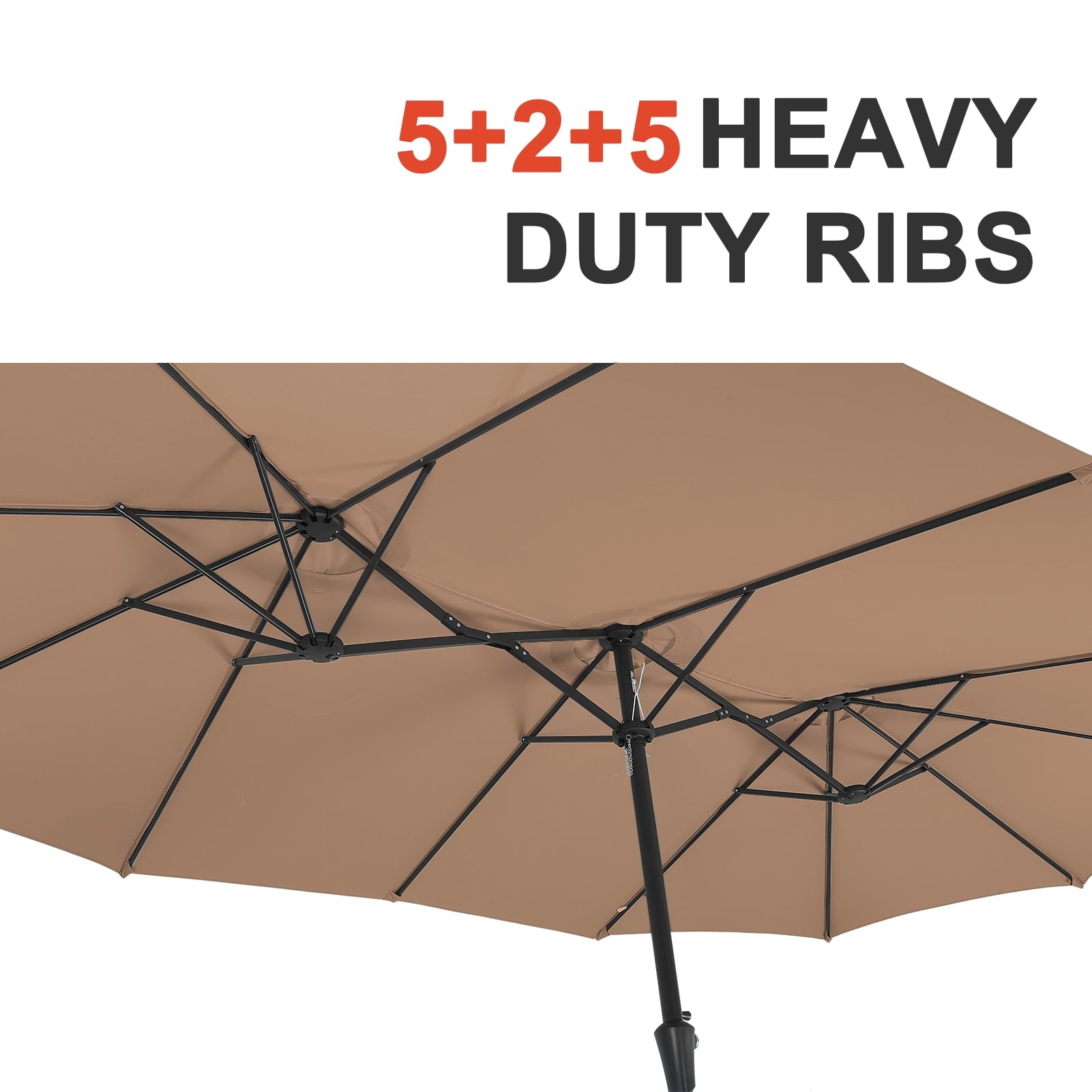 Ainfox 15ft Large Patio Umbrella with Solar Lights, Double-Sided Outdoor Rectangle Table Umbrellas with Sand Bag Base，Beige