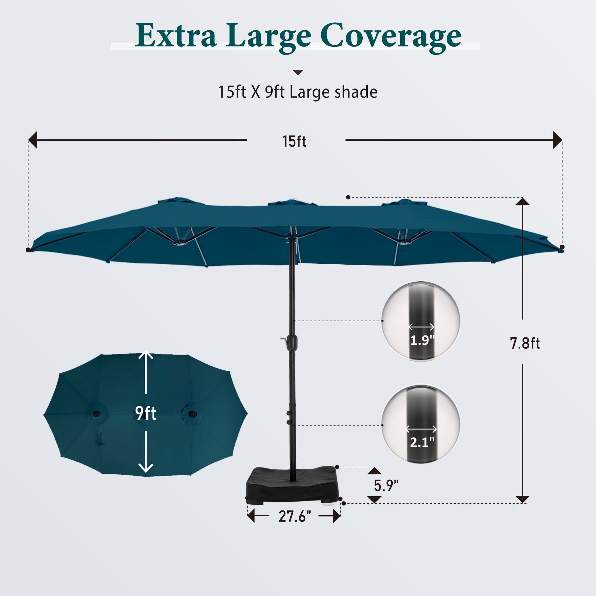 SUMMIT LIVING 15 ft Large Patio Umbrella with Base (Included) Double-Sided Rectangular Outdoor Deck Umbrella for Outside - Beige