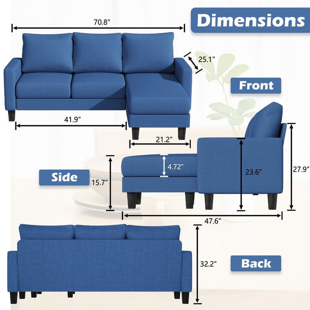 Homall Convertible Sectional Sofa Couch, Modern Linen Fabric L-Shaped Couch 3-Seat Sofa Sectional with Reversible Chaise for Small Living Room, Apartment and Small Space, Light Gray