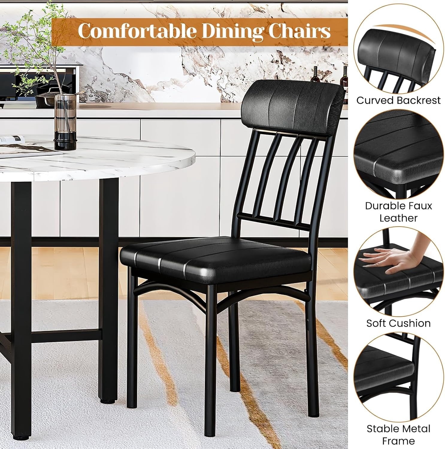 MIERES Round Dining Table Set for 4,Wood Round Kitchen Table and Chairs Set for 4,Modern Dining Room Table Set with 4 Faux Leather Chairs,Round Dinner Table for Small Space Gray