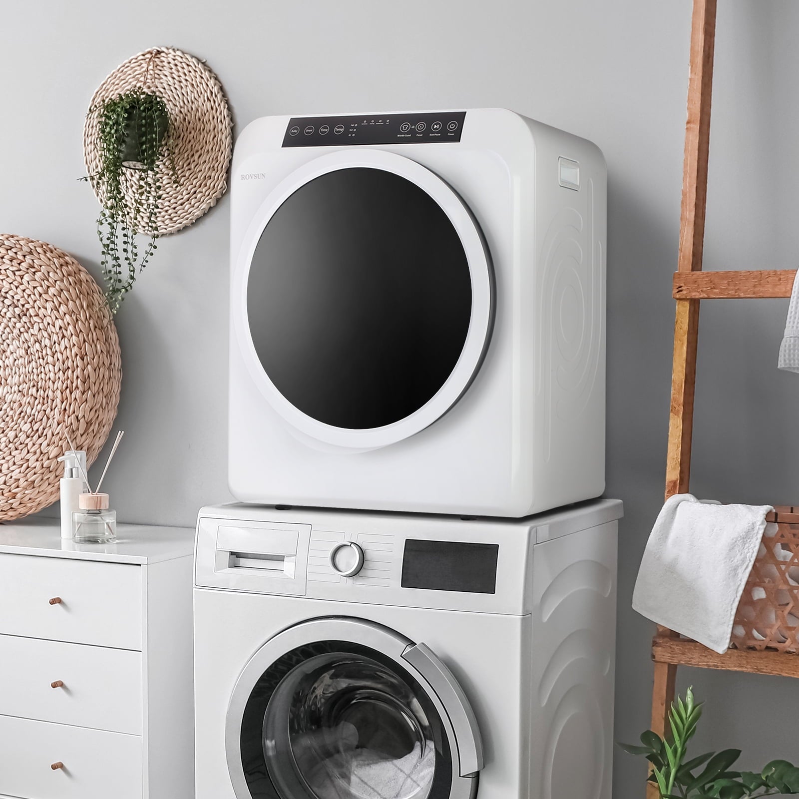 VINGLI 13.2LB Portable Clothes Dryer, 3.5 Cu.Ft Front Load Laundry Electric Tumble Dryer with LCD Touch Screen, UV Disinfection for Apartment, Home, Dorm-110V, Luxury Grey