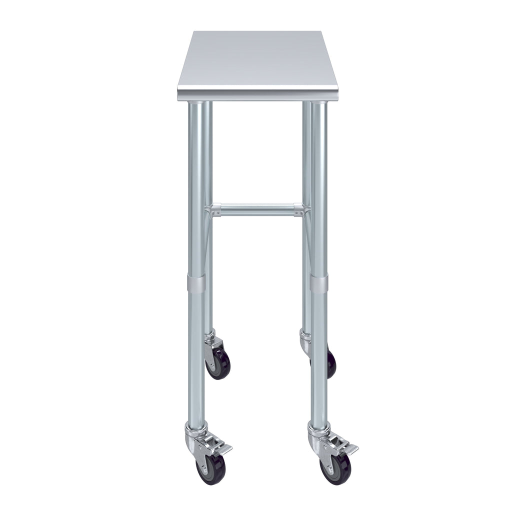 AmGood 36 Long x 30 Deep Stainless-Steel Work Table with Open Base and Wheels, Mobile Metal Table