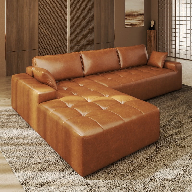 Patbrela 106 Sectional Couch for Living Room, L-Shaped Boneless Cloud Couch Corduroy Modern Sectional Sofa with Deep Seat and Thickened Cushion, No Assembly Required, Black