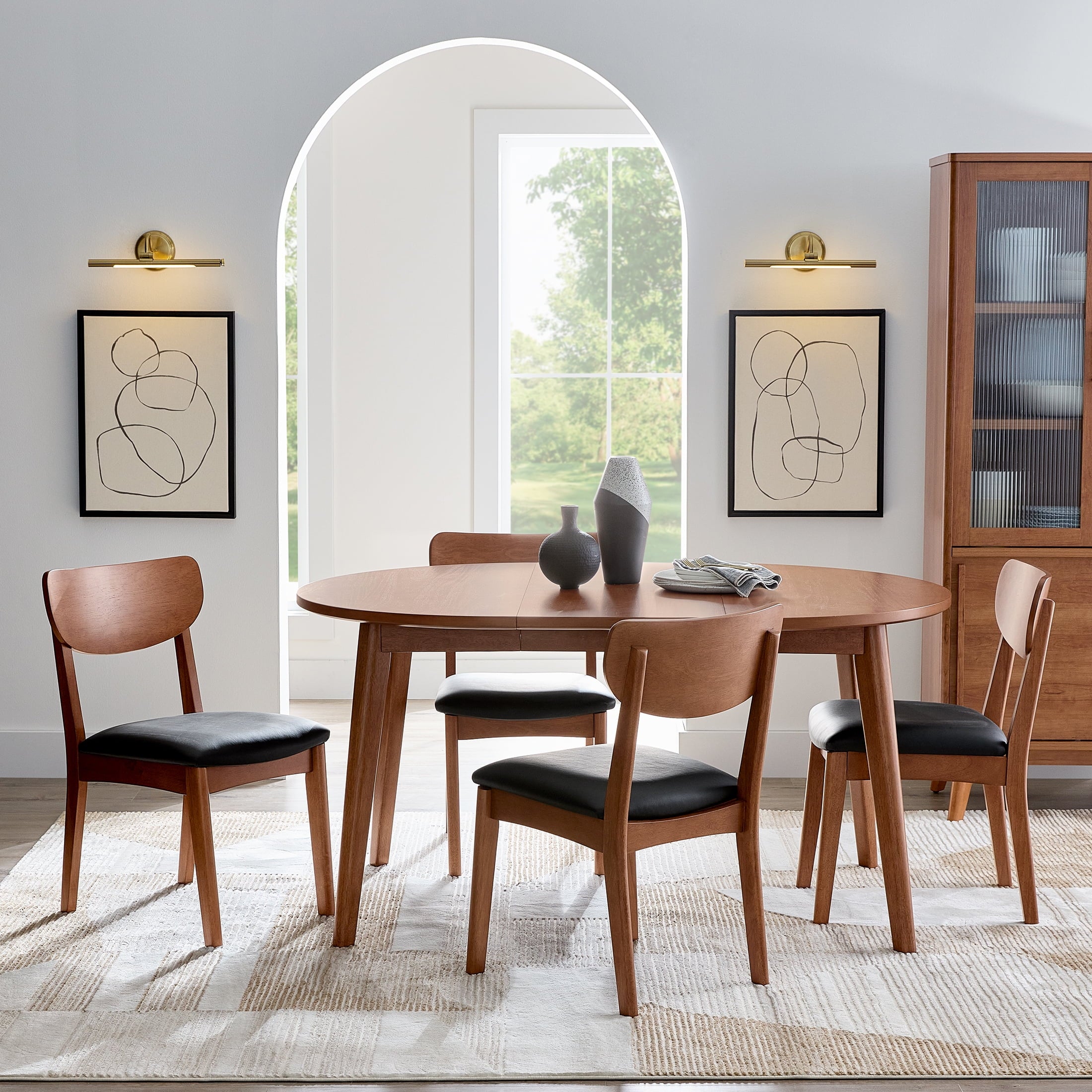 Better Homes & Gardens Greyson Mid-Century Extendable Dining Table, Solid Wood and Veneer, Acorn Finish