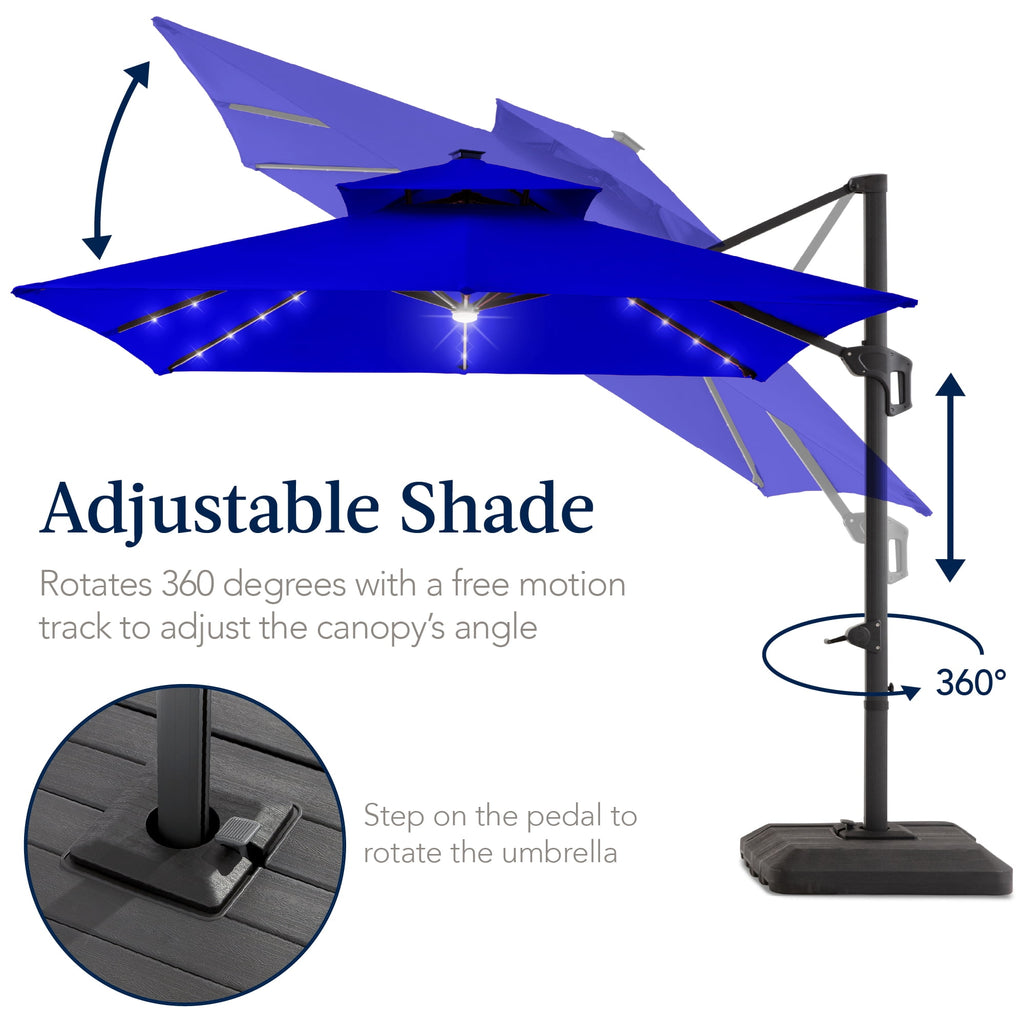 Best Choice Products 12x12ft 2-Tier Square Outdoor Solar LED Cantilever Umbrella w/ 360-Rotating Base   Gray