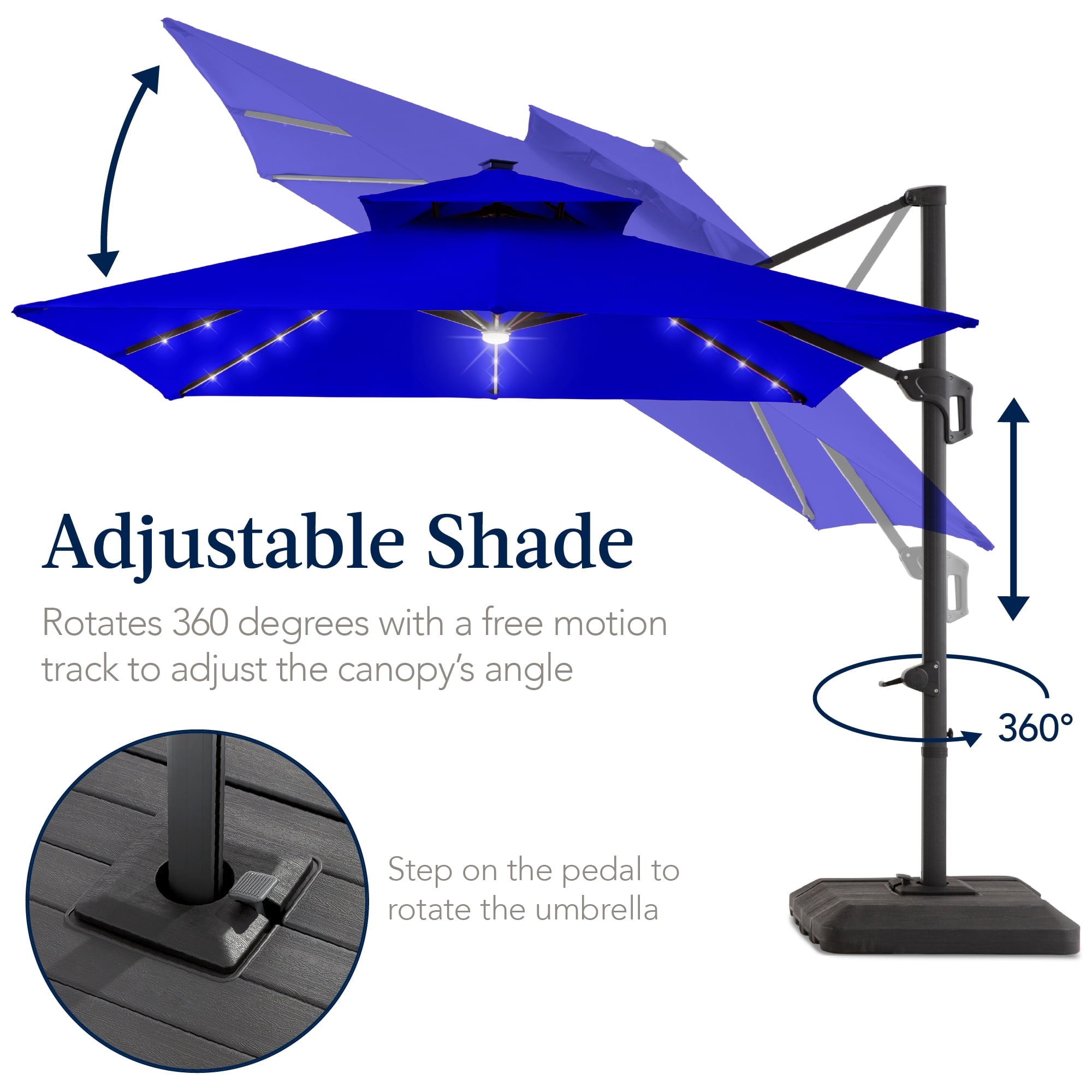 Best Choice Products 12x12ft 2-Tier Square Outdoor Solar LED Cantilever Umbrella w/ 360-Rotating Base   Gray