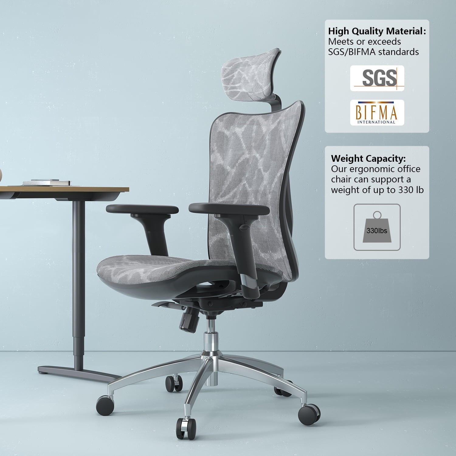 Sihoo M57 Ergonomic Office Chair, Adjustable Swivel Mesh High Back Desk Chair with Headrest, Lumbar Support, Black