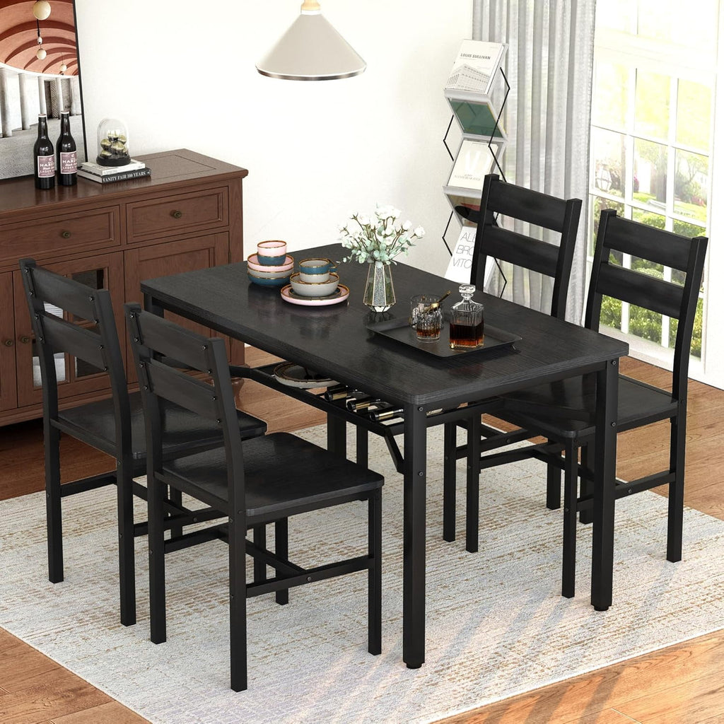 LinkRomat Dining Table Set for 4, Farmhouse Kitchen Table with 4 Wood Chairs, Dining Room Set for Breakfast Nook, Small Places, Restaurant, Gray