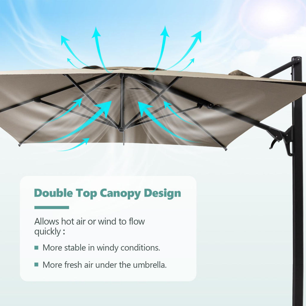 COSIEST 10FT Cream Double Top Cantilever Outdoor Umbrellas, Large Square Windproof Patio Umbrella for Garden, Deck, Pool