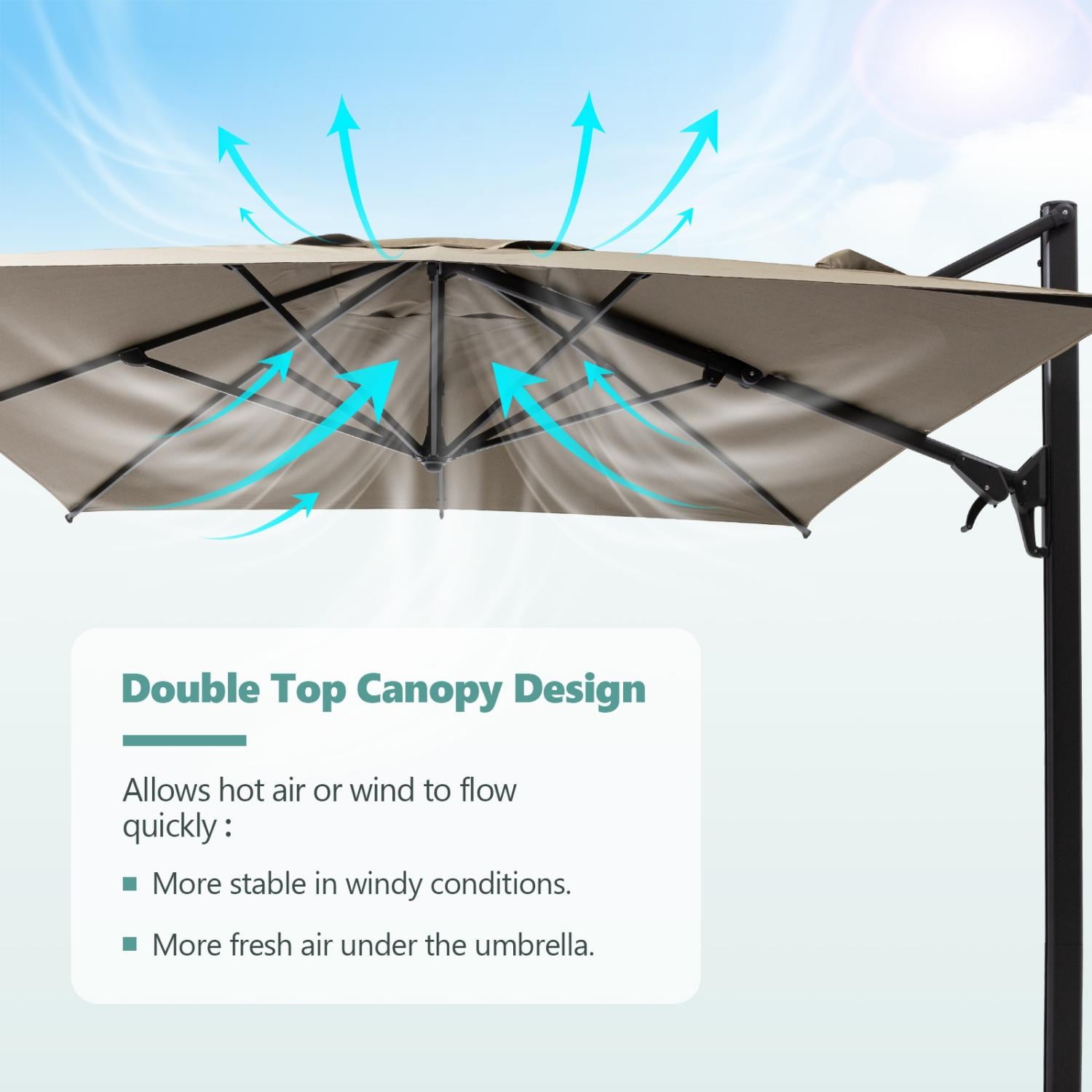 COSIEST 10FT Cream Double Top Cantilever Outdoor Umbrellas, Large Square Windproof Patio Umbrella for Garden, Deck, Pool