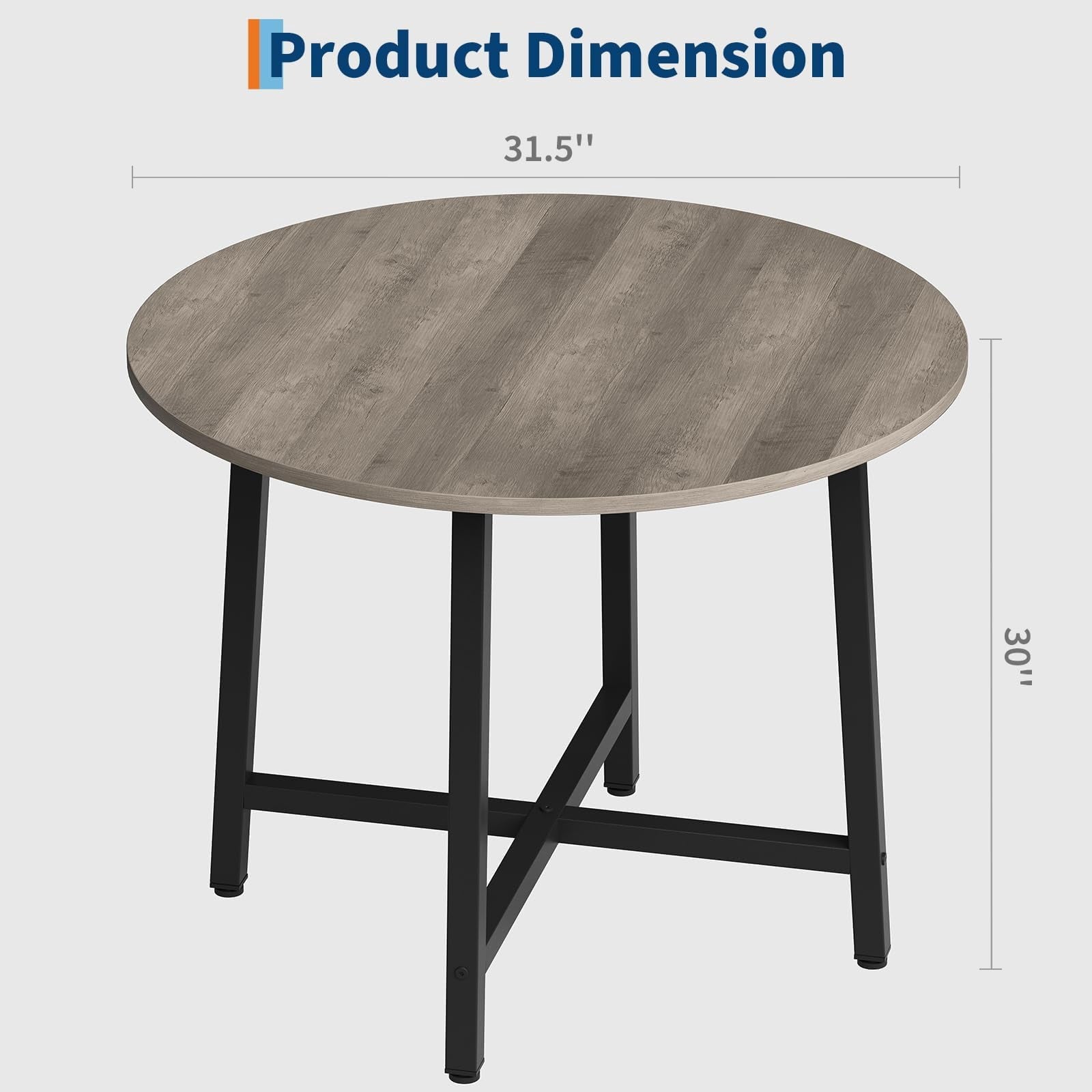 31.5 Round Dining Table for 4 People, Modern Wood Circle Kitchen Table with Sturdy Industrial Metal Frame, Small Space Saving Dining Room Table for Apartment & Breakfast Nook, (No Chairs), Walnut
