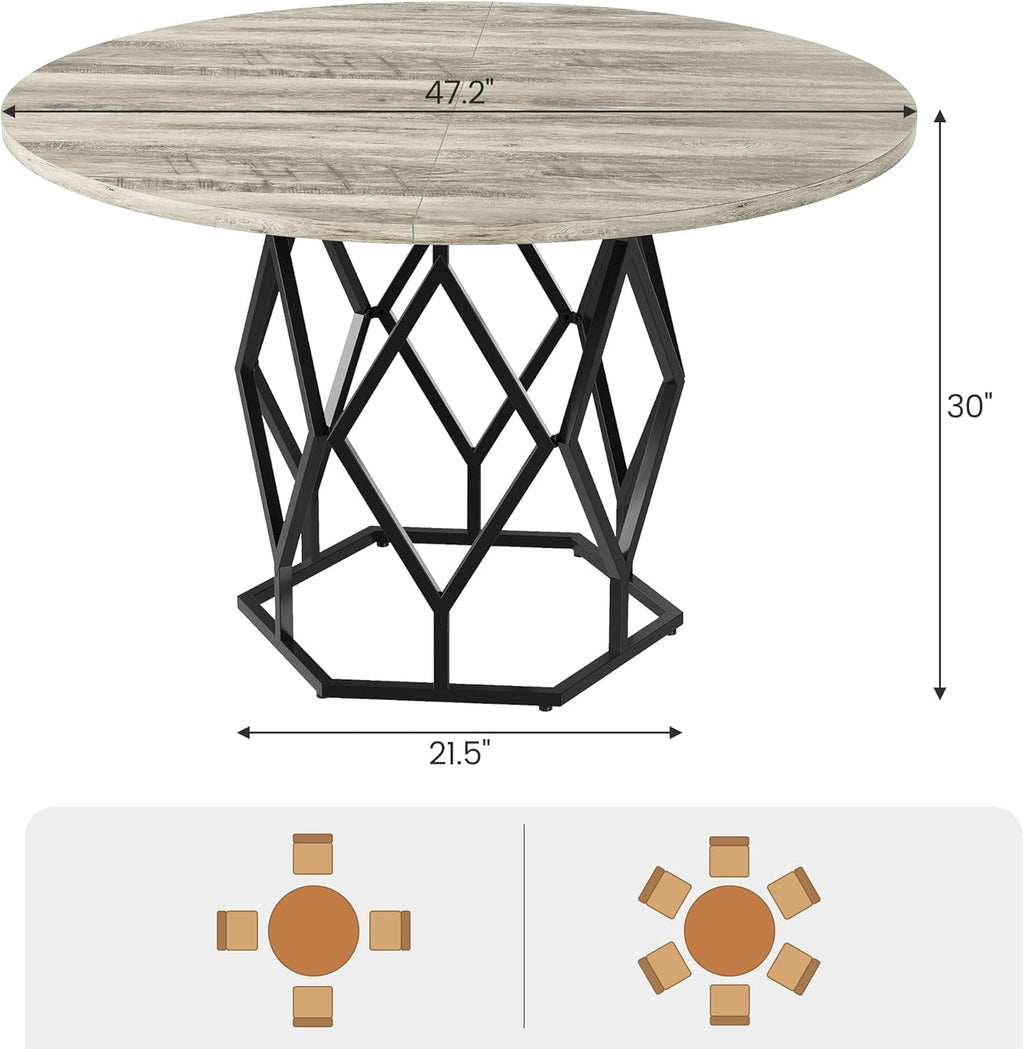 M optimized Round Dining Table for 4-6 People, 47 Farmhouse Kitchen Table, Modern Circle Dinner Table with Sturdy Base, Industrial Wood Dinning Room Table for Kitchen